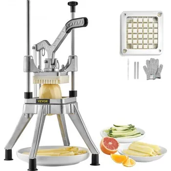 Kráječ zeleniny Komerční sekáček na zeleninu a ovoce s čepelí 1,3 cm, odolný profesionální kráječ na hranolky Kattex, kráječ cibule a hranolků, nerezová ocel, kráječ na rajčata, papriky, brambory, houby, stříbrný