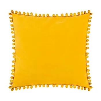 Dekorační polštář s výplní | ESLOV | hořčicová s bambulkami | 45x45 cm | 926277 Homla