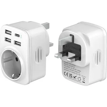 Hoppac adaptér pro britskou zástrčku, adaptér pro britskou zástrčku se 3 USB A a 1 USB C, 5v1