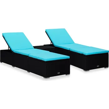 Zahradní sestava 3dílná zahradní lehátka s čajovým stolkem polyratan černá - 8720286184769