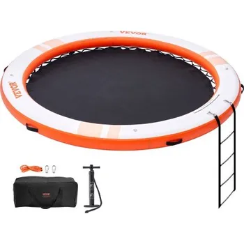 Nafukovací plovoucí dok , nafukovací dokovací plošina o10FT s trampolínou ze síťoviny o8FT, protiskluzová plovoucí plošina s vodní podložkou s přenosnou taškou a odnímatelným žebříkem pro relaxaci u bazénu a pláže