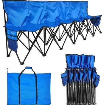 Zahradní lavice Přenosná skládací lavička , 6místná skládací fotbalová lavička s bočními kapsami a přepravní taškou, lehké boční sezení s opěradlem pro fotbal, baseball, kempování, venkovní akce, modrá