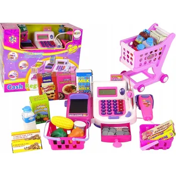 Hra na obchod FISKÁLNÍ POKLADNA S KALKULAČKOU, VÁHOU, ČTEČKOU ČÁROVÝCH KÓDŮ A PŘÍSLUŠENSTVÍM + MINCE