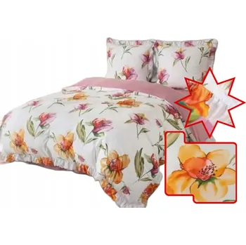 Povlečení Sada Povlečení z Mikrovlákna 200x220 s Volány, 3 Dílná – EFEKTNÍ KVĚTY