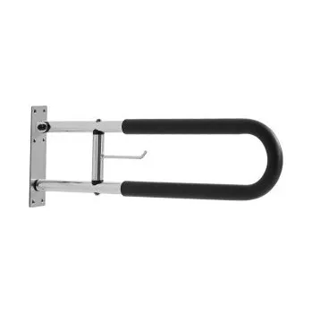 Madlo do koupelny Bezpečnostní madlo na toaletu , 30palcové madlo ve tvaru U pro invalidy, skládací bezpečnostní tyč pro seniory, výklopné madlo na toaletu s protiskluzovou rukojetí, bezpečnostní madlo s nosností 300 liber a držákem na papír