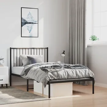 Postel Kovový rám postele s čelem černý 100 x 200 cm - 8720845721015