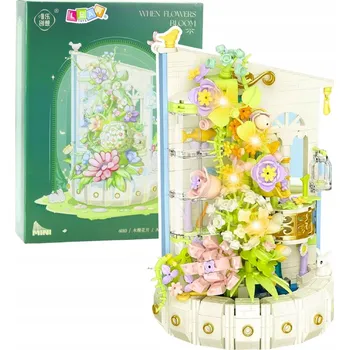 ostatní stavebnice STAVEBNICE KVĚTINOVÁ KOMPOZICE KYTICE S VĚŽÍ A LED SVĚTLY, SADA 632 DÍLKŮ