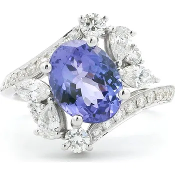 Prsten Prsten s tanzanitem a diamanty v 18k bílém zlatě