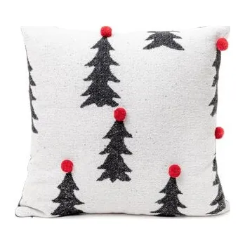 Vánoční polštář | BELLY | Vánoční stromky a bambulky šedé | 45x45 cm | 828077