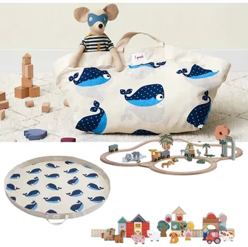 Dětské zboží 3 SPROUTS Set hrací podložka/vak a dřevěné hračky B Whale