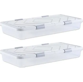 Úložný box Úložný prostor pod postel s kolečky, 1010 x 510 x 150 mm, úložné kontejnery pod postel, organizér na boty s víkem a šedou západkou, úložné kontejnery pod postel na oblečení, boty a deky, 2 kusy