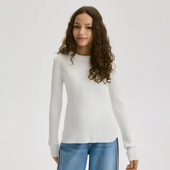 Dívčí svetr Reserved - Žebrovaný pletený svetr - krémová - 805IE-01X - 805IE-01X-164