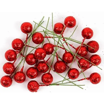 Vánoční dekorace FANDY Cesmína dekorace 12 cm červené glitter