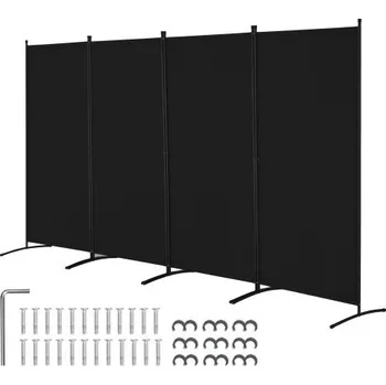 Paraván Dělicí stěna , 4dílná dělicí stěna, skládací zástěna na ochranu soukromí a přenosná dělicí příčka pro oddělení místností, volně stojící dělicí stěny do kanceláře, ložnice, pracovny, černá