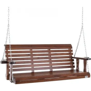 Zahradní houpačka Dřevěná houpačka na verandu 1,6 m, zahradní houpačka na terasu do dvora a do zahrady, vylepšená nosnost 380 kg, odolná houpací lavice se závěsnými řetězy pro venkovní použití, hnědá