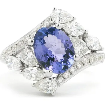 Prsten Luxusní prsten z bílého zlata s oválným tanzanitem a diamanty ve tvaru kapky