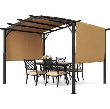 Pergola Venkovní pergola 12 x 10 stop, kovová pergola s klenutým vrcholem, zatahovací pergola se sluneční stříškou, velký zahradní pavilon, odolná zahradní pergola na terasu, verandu, dvůr a bazén