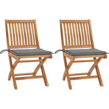 Zahradní židle 2 ks šedé podušky masivní teakové dřevo - 8720286263587
