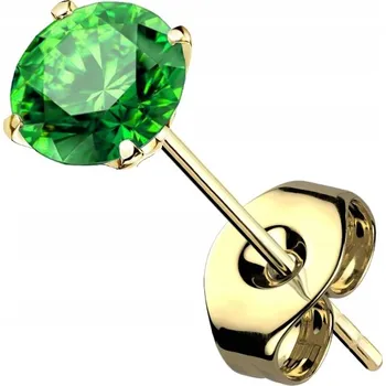 Náušnice Zlatá titanová tyčinka náušnice s kulatým krystalem 0,8/5 zelená