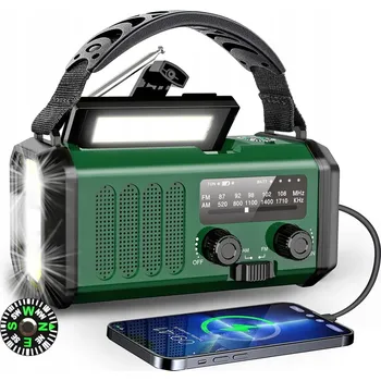 Radiopřijímač Síťové/bateriové rádio AM/FM Efluky s kličkou, USB, AM, FM, SOS, powerbanka