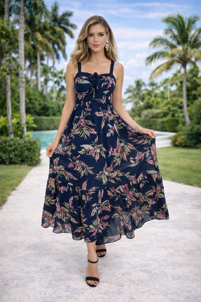 Letní šaty na ramínka s nabíranou sukní 2331069-1 - černé Velikost: XL