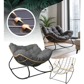 Křeslo HOUPACÍ KŘESLO ŠEDÉ GLAMOUR MODERNÍ ELEGANTNÍ HOUPAČKA POLŠTÁŘE POHODLNÉ