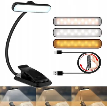 Lampička LED lampička na čtení knih, 3 barvy světla, otočná o 315°, stolní