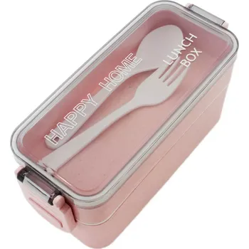 Svačinový box Pojízdný dvoukomorový lunch box 750 ml – růžový