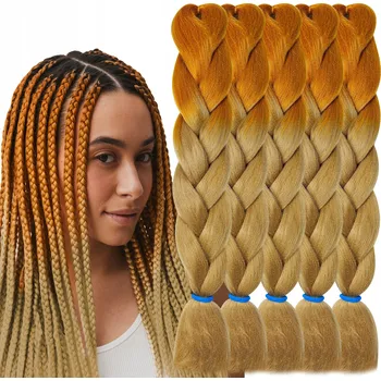 Příčesek Syntetické vlasy na copánky Ombre, rezavá měděná blond, sada 5 ks #ACM01