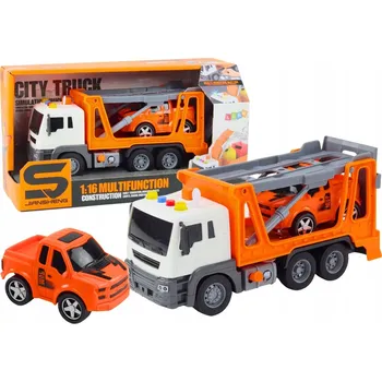 autíčko AUTOPŘEPRAVNÍK S AUTÍČKEM SILNIČNÍ ASISTENT ORANŽOVÁ SVĚTLA ZVUKY