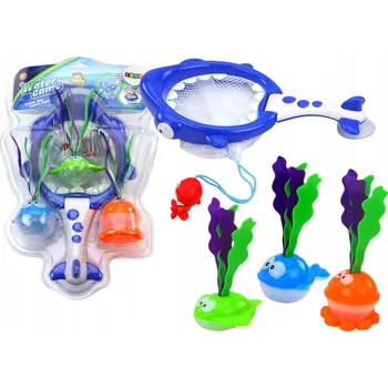 Hračka pro nejmenší HRAČKY DO VANY SADA NA LOVENÍ RYBIČEK ŽRALOK KOŠÍČEK SÍŤKA 2V1