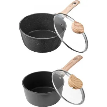 Sada hrnců , nepřilnavý hrnec o objemu 1,5 qt a 2,5 qt se skleněnými poklicemi, víceúčelové hrnce na omáčku s odnímatelnými rukojeťmi, hrnec na omáčku s povrchovou úpravou, kompatibilní s indukcí, černá