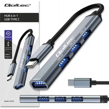USB hub Qoltec Hub Adaptér Rozbočovač USB-C 3.1 4v1 USB 3.0 3xUSB 2.0 Rychlý 5 Gb/s