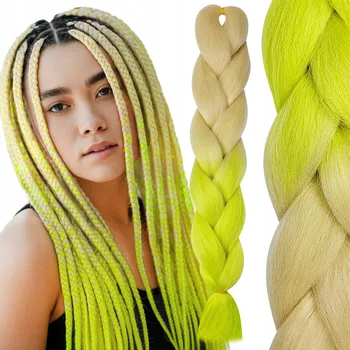 Příčesek Syntetické vlasy na copánky Ombre Blond Limetka 60 cm 100 g #B60