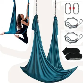 Houpací síť Houpací síť a houpačka na leteckou jógu, 5,5 yardů, startovací sada pro leteckou jógu se 100gsm nylonovou tkaninou, kompletní montážní hardware a snadný návod k instalaci, antigravitační létání pro všechny úrovně fitness a kulturistiky, zelená