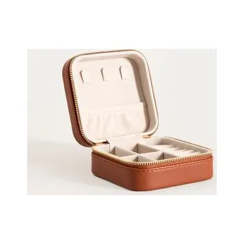 Szkatułka na biżuterię | RINAS | w przeszycia w jodełkę brązowa mała | 10,5x10,5x5 cm | 752827