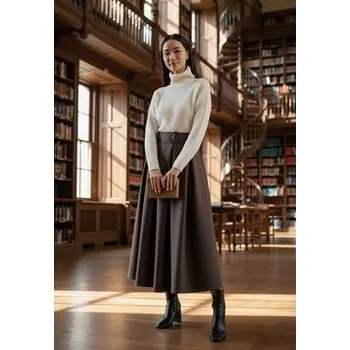 Dámská sukně FIGL Midi sukně M1255 Hnědá A-Line Fit L