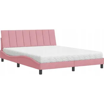 Postel Postel s pěnovou matrací 160x200 cm, růžová, sametová, s čelem