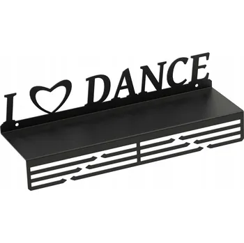 Věšák Věšák na medaile I LOVE DANCE 2 s poličkou, černý, kovový, plech 2mm