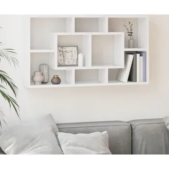 police vidaXL Nástěnná police s 8 přihrádkami [342591] Barva: bílá s vysokým leskem