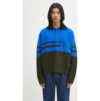 Pánský svetr Vlněný svetr Wales Bonner Calm Polo UA25KN15.WO15.750 modrá 55X, vel. M