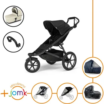 Kočárek Set 7v1 Thule Urban Glide 3 Black s magnetickou sponou + madlo + korbička Soft Beige + JOMK příslušenství