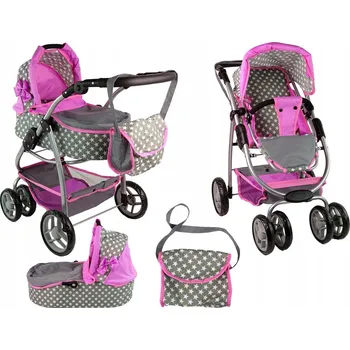 Kočárek pro panenku KOČÁREK PRO PANENKY HLUBOKÝ SPORTOVNÍ 2V1 GONDOLA SKLÁDACÍ TAŠKA NASTAVITELNÝ