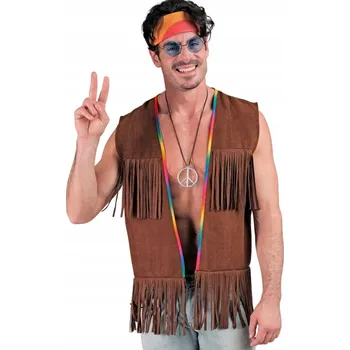 Karnevalový kostým Hnědá hippies vesta, styl 70. léta, kostým XXL