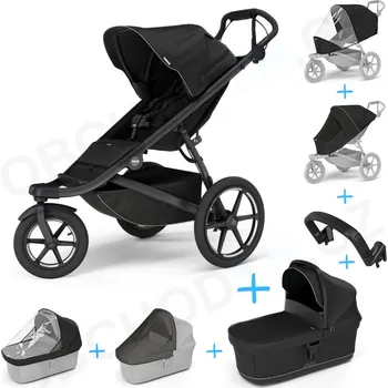 Kočárek Set 7v1 Thule Urban Glide 3 Black s magnetickou sponou + pláštěnka + ochranná síť + madlo + korbička Black + pláštěnka + ochranná síť na korbičku