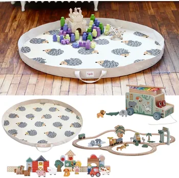 Dětské zboží 3 SPROUTS Set hrací podložka/vak a dřevěné hračky A Hedgehog
