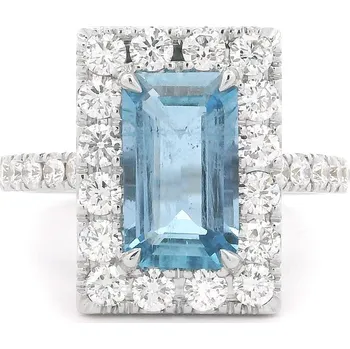 Prsten Prsten z bílého zlata s akvamarínem a diamanty