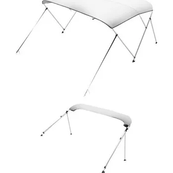 Stříška nad vchodové dveře Stříška pro lodě se 3 příděmi, polyesterová stříška 600D s rámem z hliníkové slitiny, vodotěsná a sluneční clona s úložným vakem, 2 podpůrné tyče, 4 popruhy, 183 cm D x 188 cm Š x 114 cm V, světle šedá