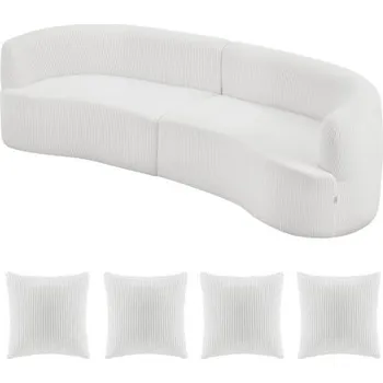 Pohovka 2840 mm zakřivená modulární pohovka, moderní luxusní sekční pohovka se 4 polštáři, nadrozměrná plyšová manšestrová pohovka Cloud s širokým hlubokým sedákem, do obývacího pokoje, ložnice, bytu, kanceláře, bílá