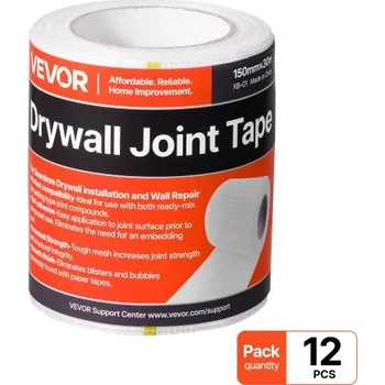 Síťová páska na sádrokarton , 150 mm šířka x 30 m délka, samolepicí sklolaminátová spárovací páska na sádrokarton, 12 rolí, záplata na sádrokarton pro snadnou opravu prasklin v sádrokartonovém stropu, pro dosažení hladkého a rovného povrchu stěny